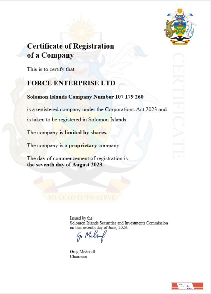 Solomon Islands business registration certificate Word and PDF template